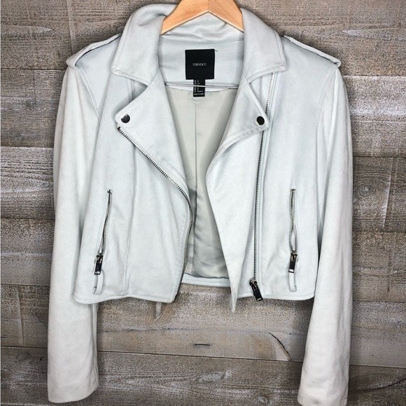 Forever 21 small light blue faux suede zipper motorcycle jacket - Picture 1 of 3